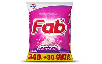 DET. EN POLVO FAB3 SUAVIZANTE <br>340+30GR